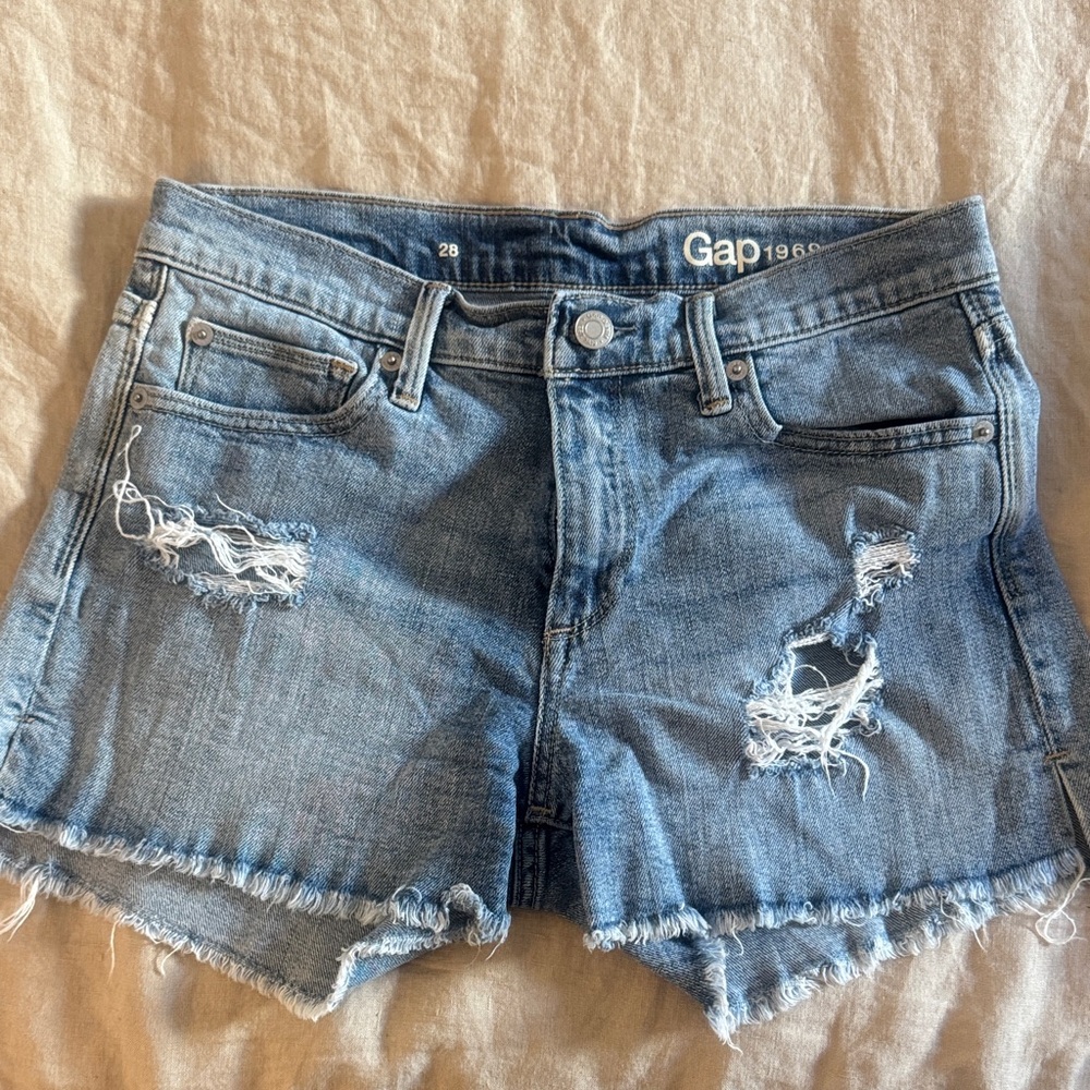 GAP Women's Light Blue Distressed Jean Shorts